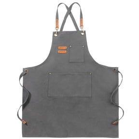 FunChaos Canvas Chef Aprons for Men Women, Adjustable Strap Aprons with 3 Pockets for Kitchen Grilling, Cooking, Grey