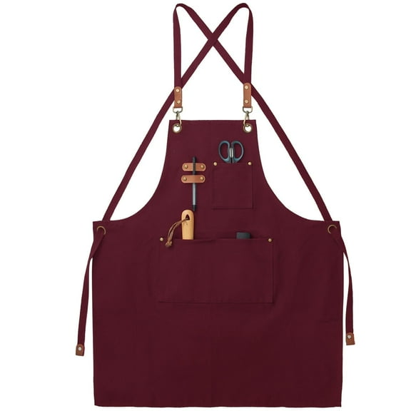 FunChaos Chef Red Aprons for Men Women, Adjustable Strap Aprons with 3 Pockets for Kitchen Grilling, Cooking