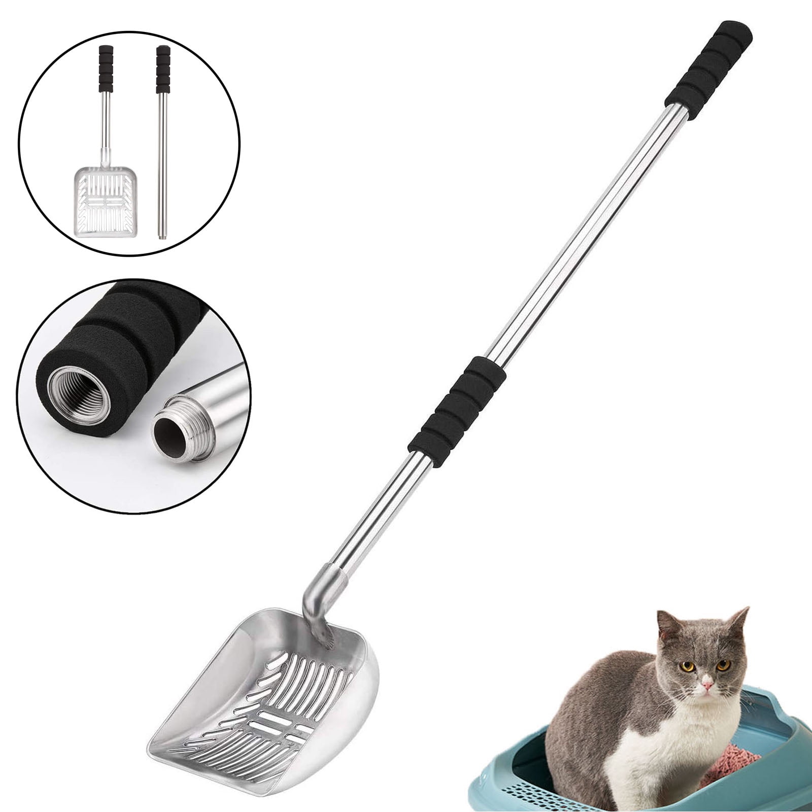 FunChaos Expandable Metal Cat Litter Scoop, No Bending Back Cat Poop