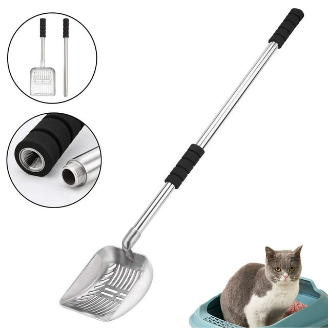 FunChaos Expandable Metal Cat Litter Scoop, No Bending Back Cat Poop