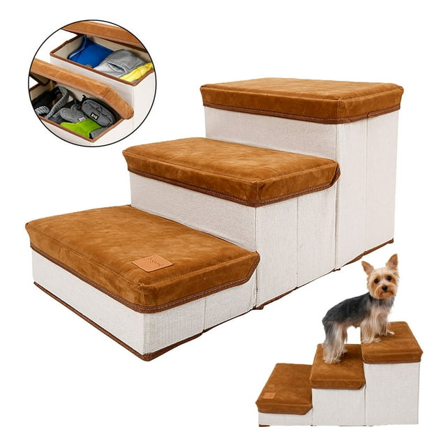 FunChaos Foldable Pet Stairs, Dog Steps for Bed for Small and Medium Dog, 3 Tiers NonSlip Dog