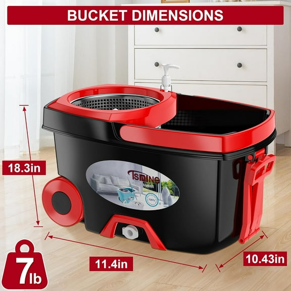 FunClean Spin Mop and Bucket Set with 4 Microfiber Refills, 61" Extended Handle, 360 °   Rotating Mop for Home & Commercial Use