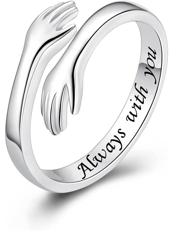 Sterling Silver Plated Rings for Women , Adjustable Hug Ring Jewelry Gift for Women