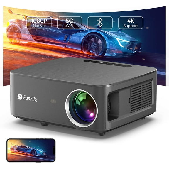FunFlix 1080P HD WiFi Bluetooth Projector,380 ANSI,Multimedia Movie Projector 4K Supported,Support 60Hz 4P/4D Keystone Zoom