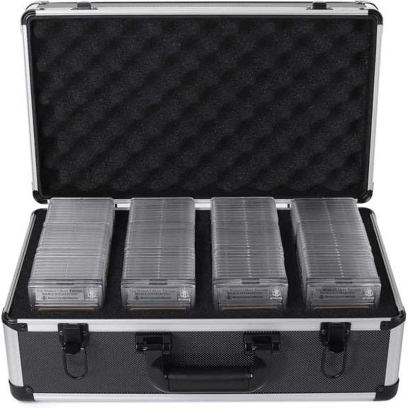 FunGuys Graded Card Storage Box, 4 Row, Holds 140 Slabs, Black and Silver
