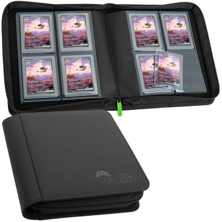 FunGuys Top Loader binder, 4 Pocket, Holds 128 Trading Cards, Black and Black