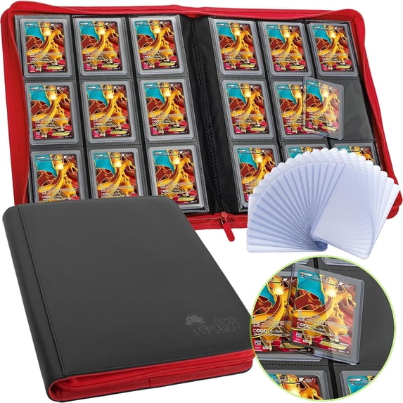 FunGuys Top Loader binder, 9 Pocket, Holds 252 Trading Cards, Black & Red