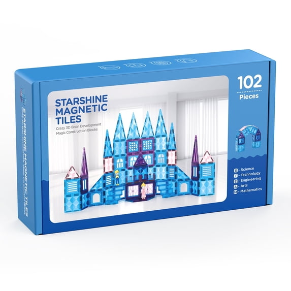 FunMagic 102pcs Magnetic Tiles - 3D Diamond Building Blocks for Pretend Play, Magnetic Toys Birthday Gifts for Your Kids