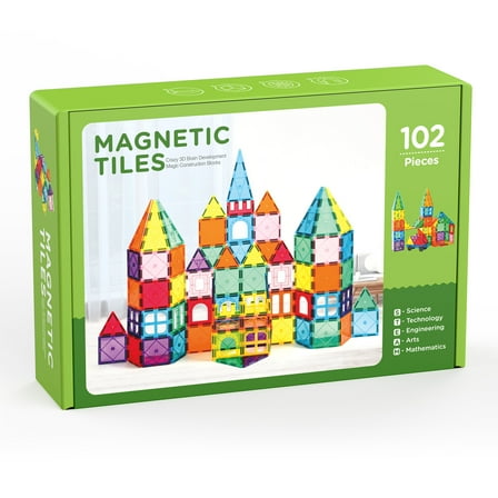FunMagic Magnetic Tiles, 102Pcs Magnet Building Set,Magnetic Blocks, 3D STEM Stacking Toys, Magnets Toy for Kids Boys Girls
