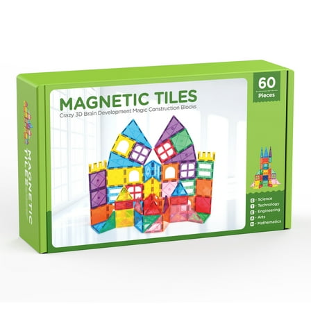 FunMagic Magnetic Tiles, 60pcs Magnetic Blocks for Kids, Magnet Building Set,STEM Sensory Educational Toys Gift for Toddlers Kids 3 4 5 6 7 8 Year Old