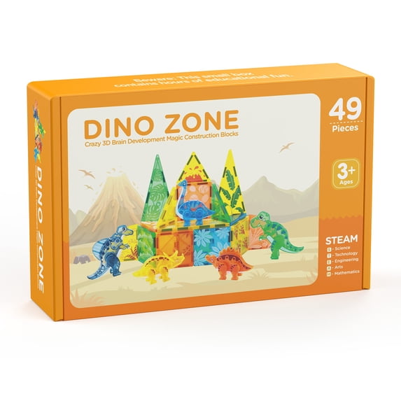 FunMagic Magnetic Tiles Dinosaur Toys 3D Movable Dino Blocks for Kids Toddler Outdoor Sensory Toys, Educational Building Blocks for Boys Girls