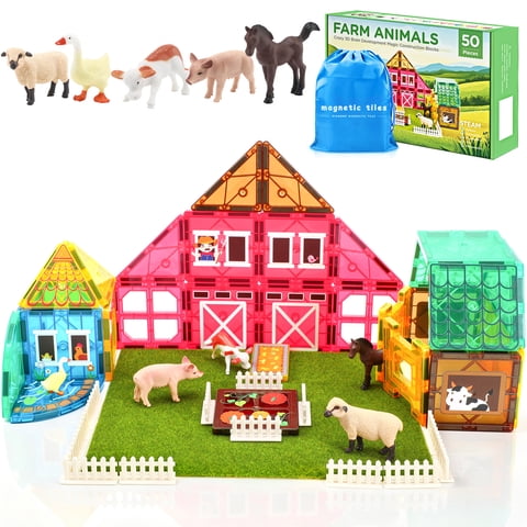 FunMagic Magnetic Tiles Farm Animal Toys Set for Toddles Kids, Montessori STEM Educational Magnetic Building Blocks for 3+ Year Old Boys Girls