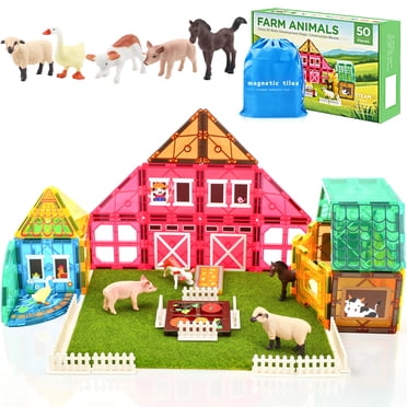 FunMagic Magnetic Tiles Farm Animal Toys Set for Toddles Kids, Montessori STEM Educational Magnetic Building Blocks for 3+ Year Old Boys Girls