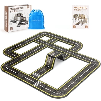 FunMagic Magnetic Tiles Road Set, Stem Magnet Building Blocks Montessori Educational Toy Gifts for 3+ Year Old Boys & Girls