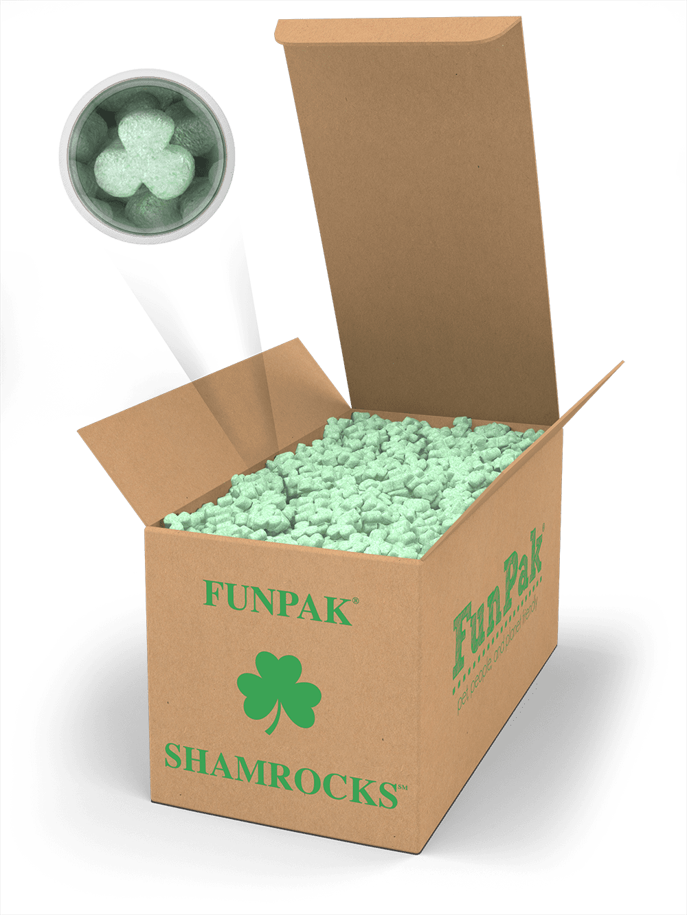 FunPak Shamrocks. Biodegradable Shamrock Shaped Packing Peanuts. 1/4cf.