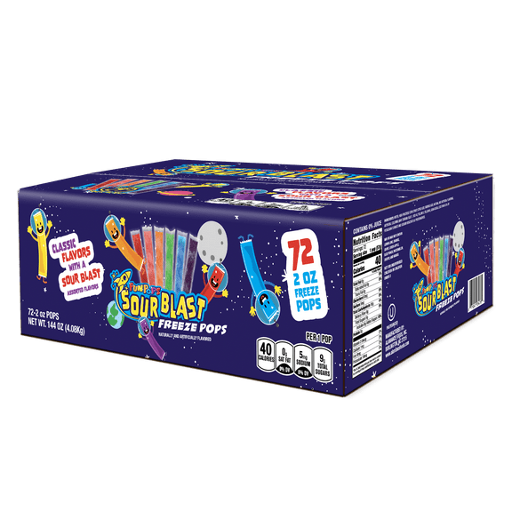 FunPops Sour Blast Freeze Pops  Family-Size Variety Pack, 72 Count, 2 oz Each