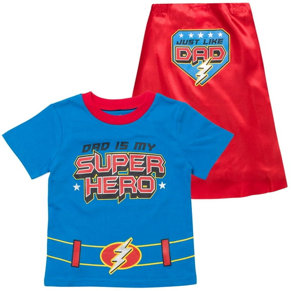 FunStuff Boys' Toddler Superhero Costume, Father's Day Novelty T-Shirt & Cape, 4T