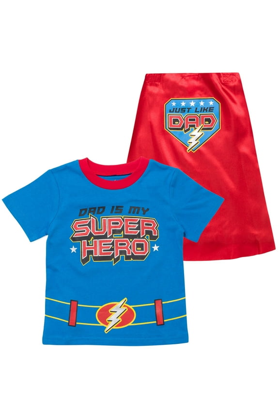 FunStuff Boys' Toddler Superhero Costume, Father's Day Novelty T-Shirt & Cape, 4T