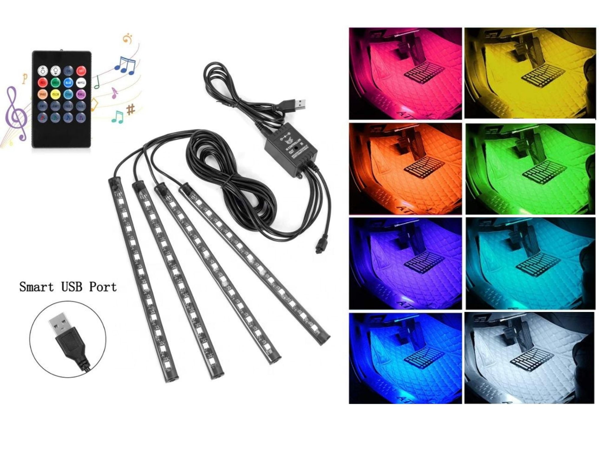 FunTech LED Music Sync Car Interior Under the dash Lights with Remote ...