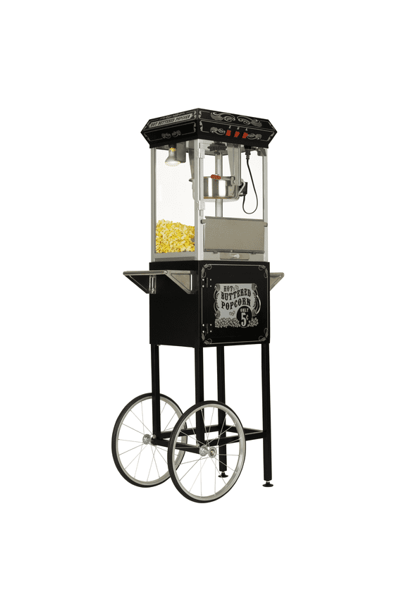 FunTime Sideshow 8oz Popcorn Machine with Cart, Black/Silver