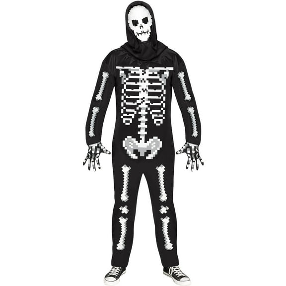 FunWorld Costumes Adults Men's Game Over Guy Pixel Skeleton Enemy Monster Costume Standard 33-42