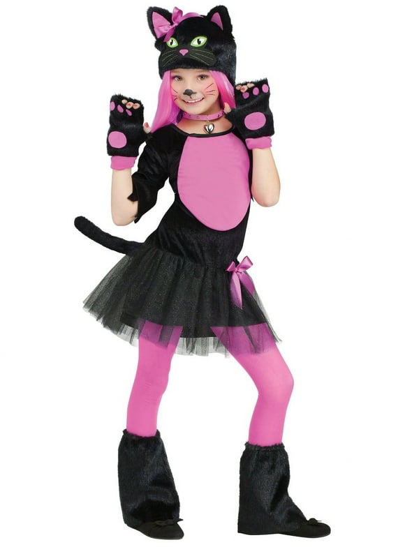 FunWorld Costumes Black And Pink Miss Kitty Cat Girl's Costume Medium 8-10