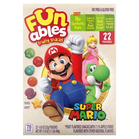 Funables Fruit Flavored Snacks, Super Mario, 0.8 oz, 22 Count