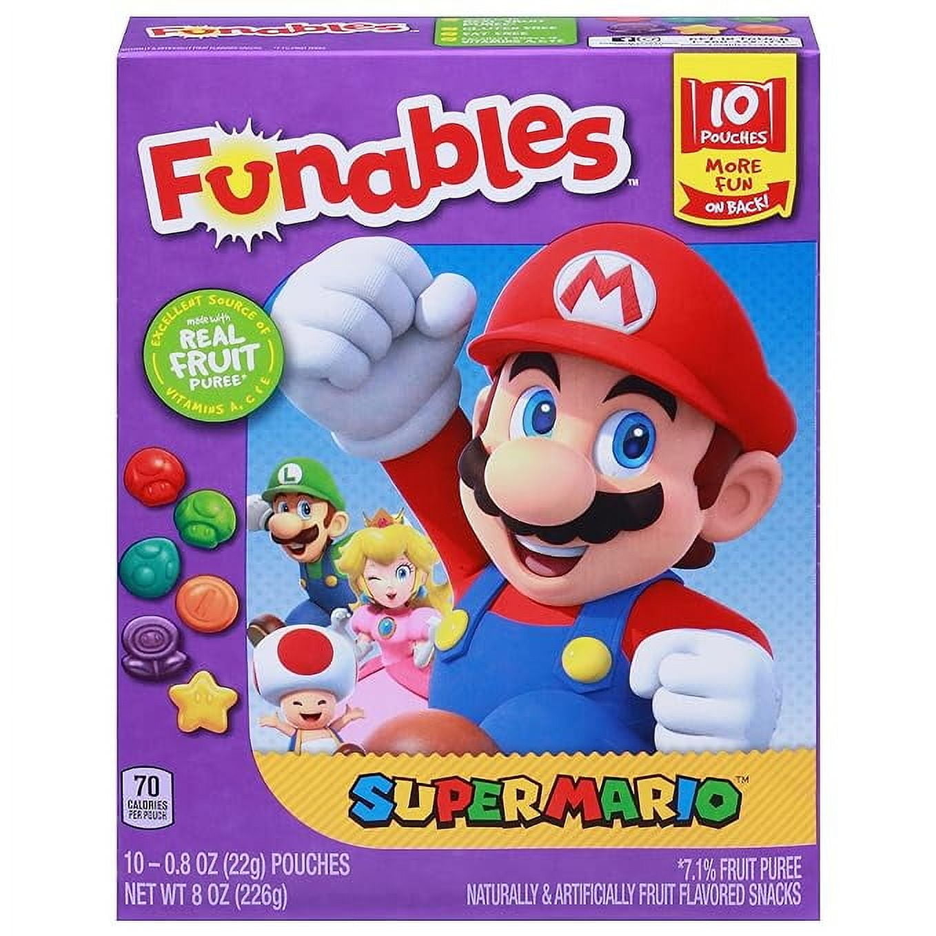 Funables Fruit Snacks, Super Mario Shaped Fruit Flavored Snacks, 0.8 ounce Pouches 10 Count (Pack of 4).