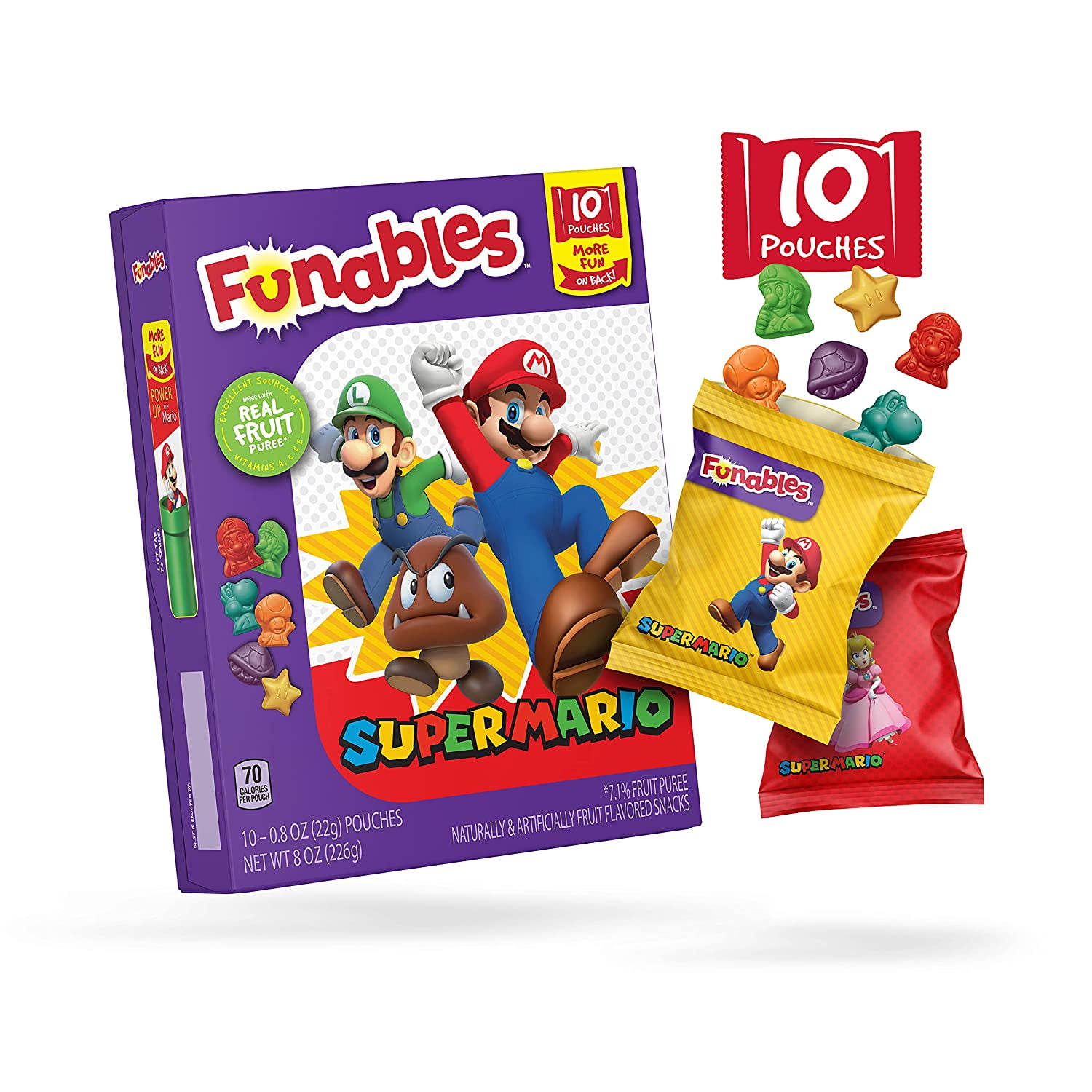 Funables Fruit Snacks, Super Mario Shaped Fruit Flavored Snacks, 0.8