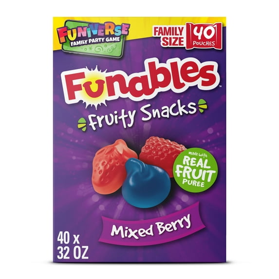 Funables Fruity Snacks, Mixed Berry Flavored Snacks, 0.8 Ounce Pouches, 40 Count