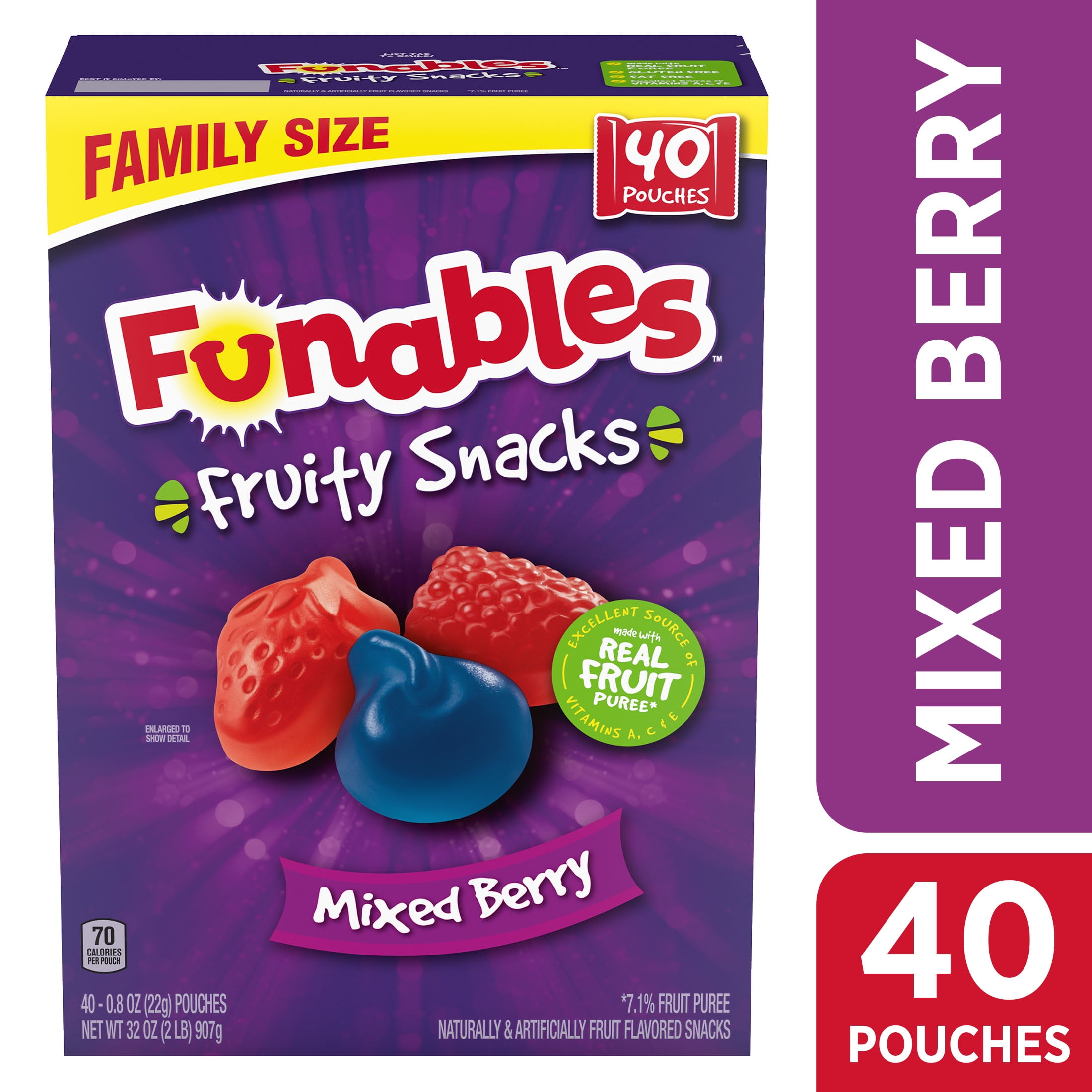 (2 pack) Funables Fruity Snacks Mixed Berry Fruit Snacks, 32oz, 40ct