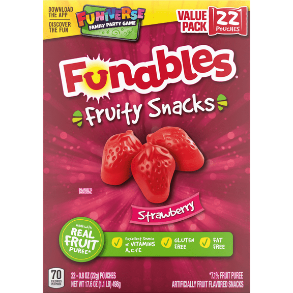 Funables Fruity Snacks Strawberry Fruit Snacks, 17.6 oz, 22 Count