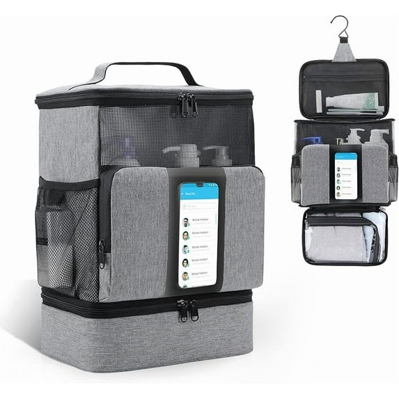 Funambulist Portable Shower Caddy College Dorm Room Essential for Girls and Guys Large-Capacity Hanging Toiletry Bag for Bathroom, Travel, and Gym (Black)