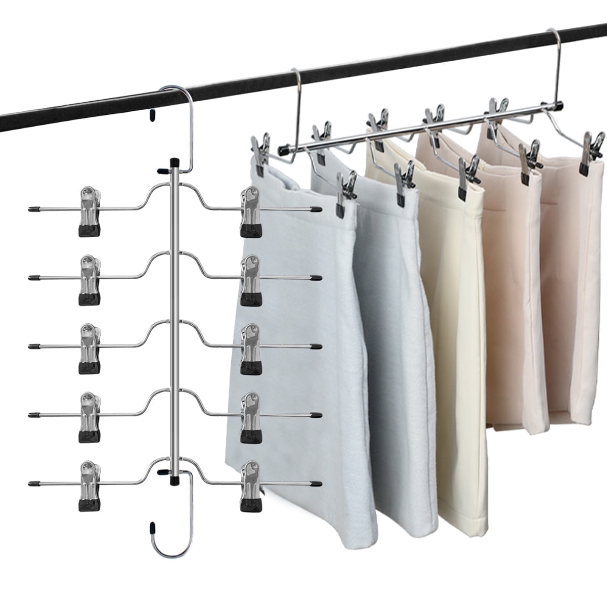 Funamily 4 Pack Metal Pants Skirt Hangers, 5 Tier Women Shorts Hanger with Adjustable Non Slip Clip