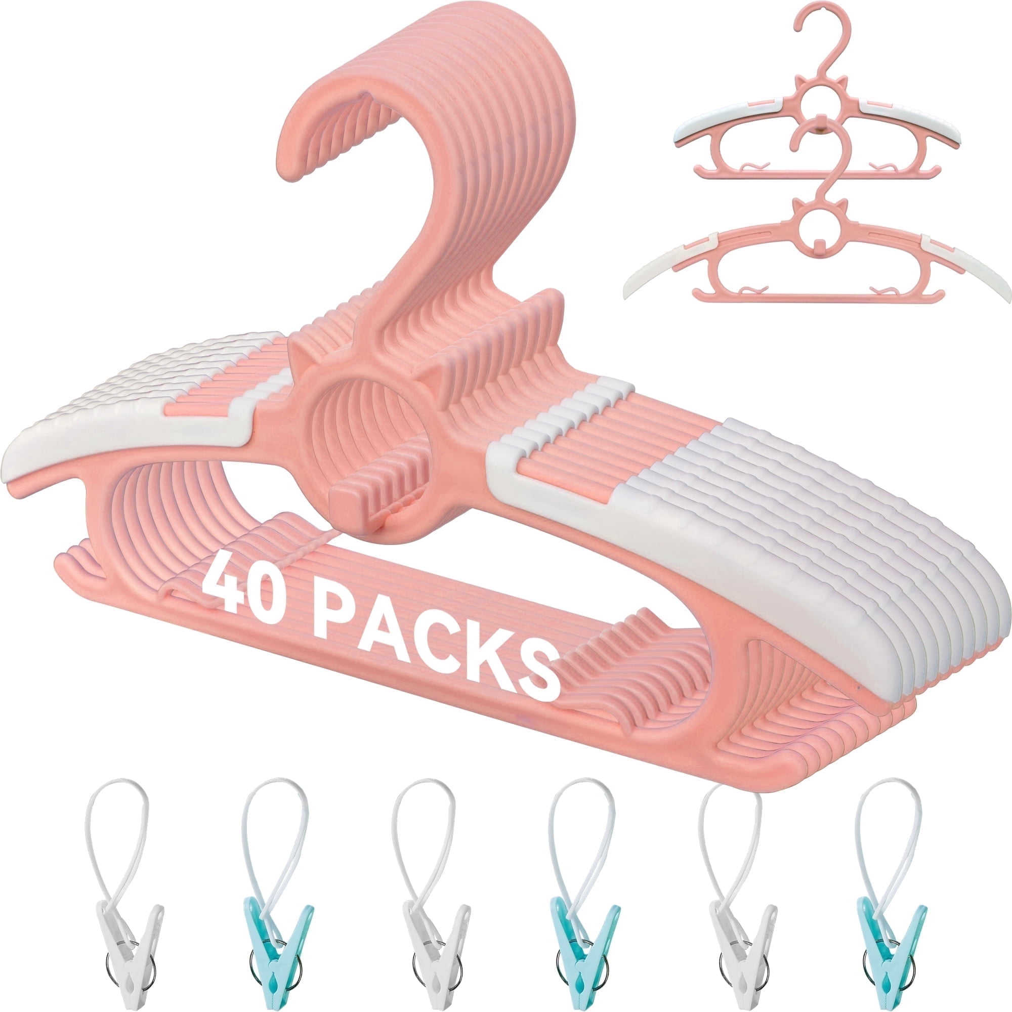 Funamily Baby Nursery Closet Hangers 40pcs, 11"-14.6" Extendable Newborn Children Coat Clothes. Pink