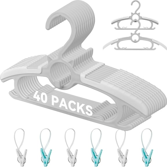 Funamily Baby Nursery Closet Hangers 40pcs, 11"-14.6" Extendable Newborn Kids Coat Clothes (Grey)