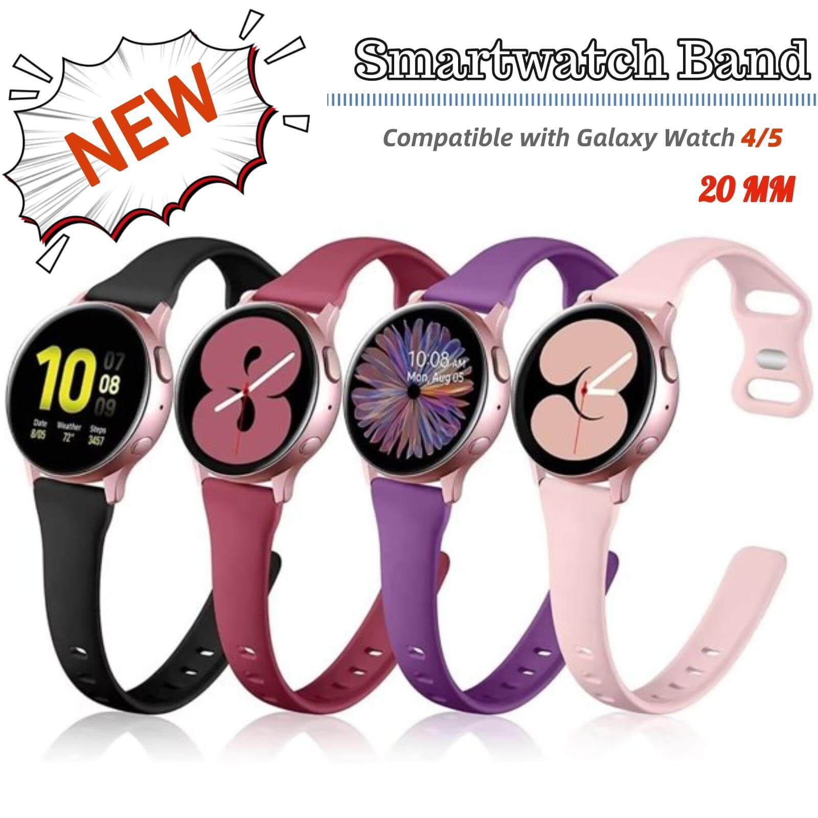 Funbiz 4 Pack for Samsung Galaxy Watch 6 Band Classic Galaxy Watch 5 Band Galaxy Watch 4 Band 40mm 44mm Samsung Watch 5 Pro 45mm Active 2 Bands Soft Silicone Replacement Bands for Women Men Walmart ...