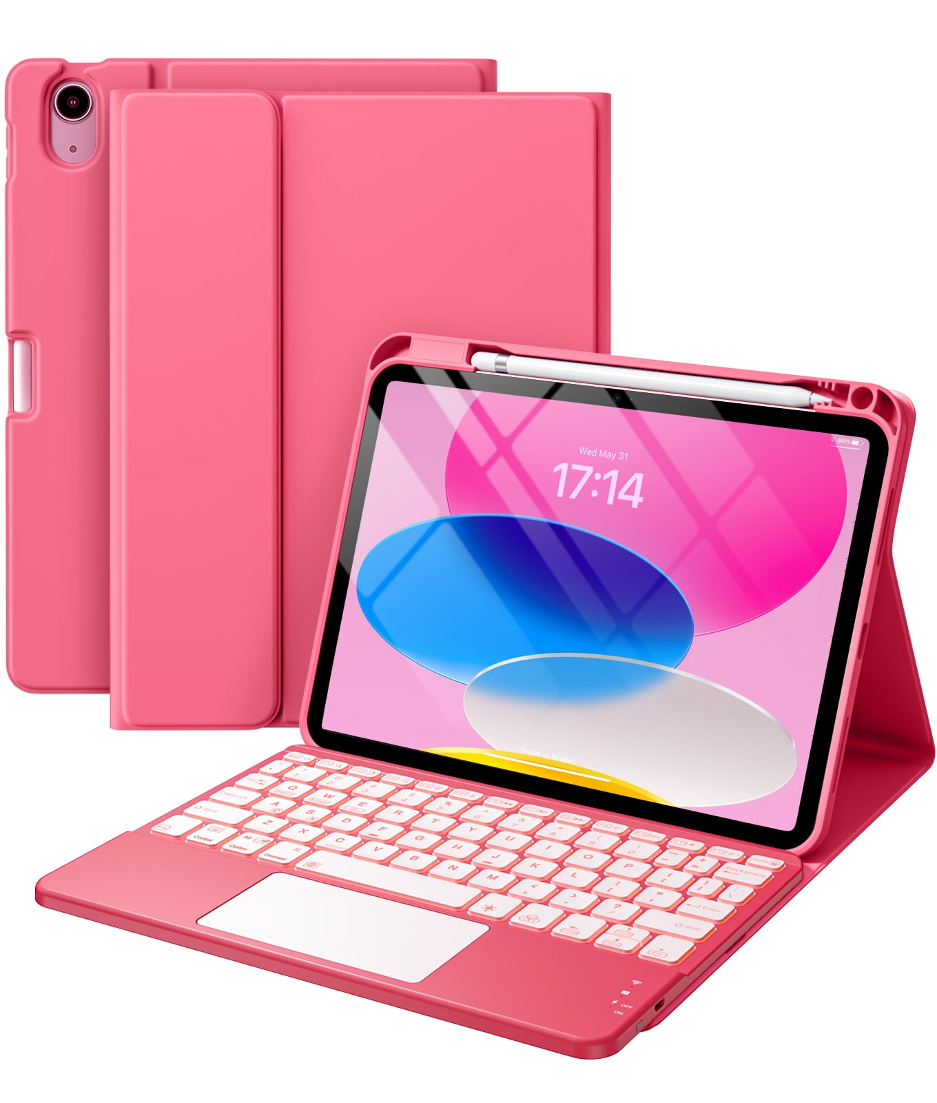 Funbiz iPad 10th Generation Case with Keyboard 7 Color Backlit Detachable Keyboard Case Cover with Pencil Holder for Apple iPad 10th Gen 10.9 inch