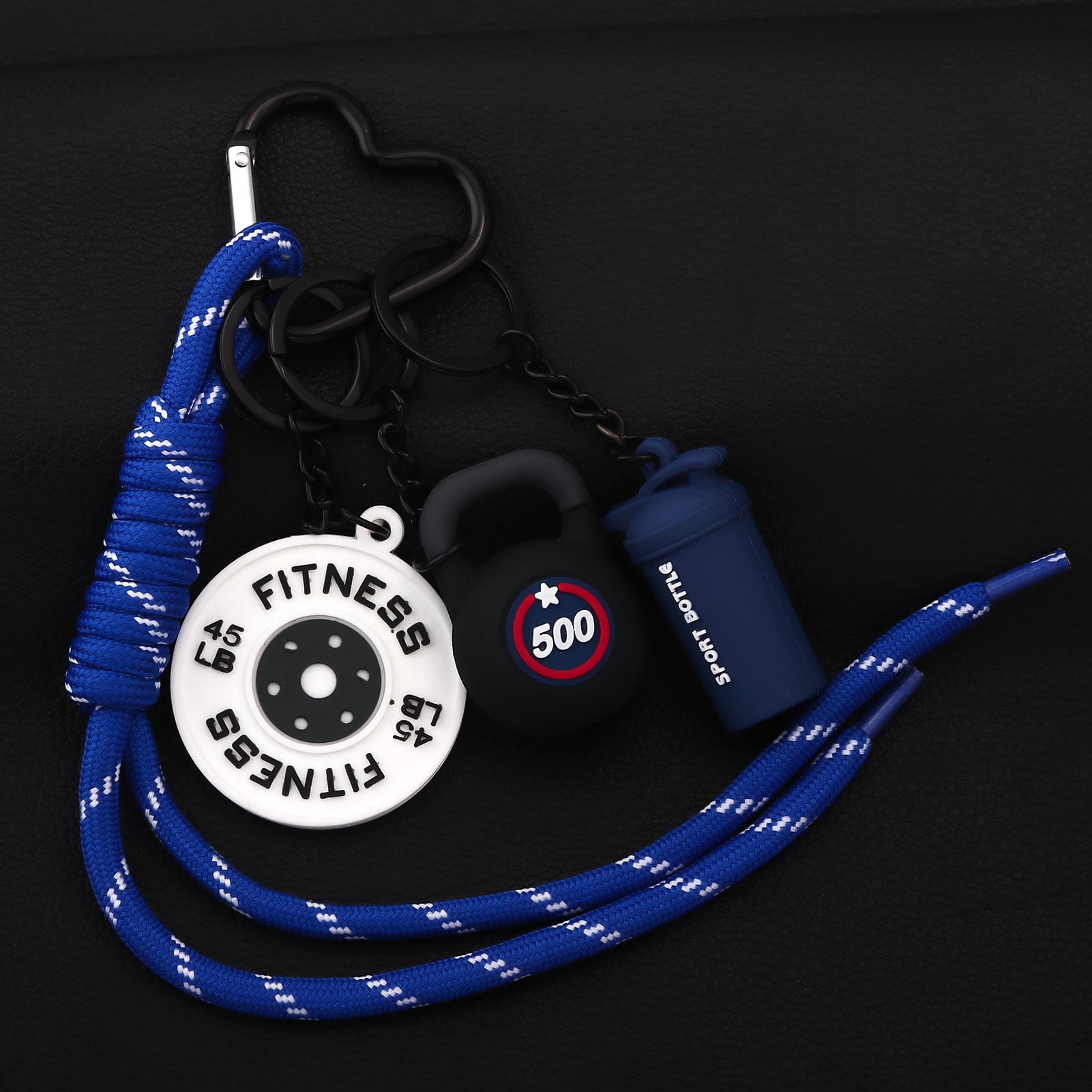 YANONELRY 3PCS/set Dumbbell Kettle Barbell Plates Braided Rope Keychain ...