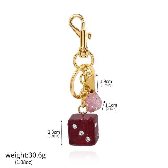 YANONELRY Fashion Pink Size Dice Crystal Drip Alphabet Keychain Student Red Good Luck Dice String Epoxy Gold Foil Resin Rhinestones Y2K Purse Accessorie