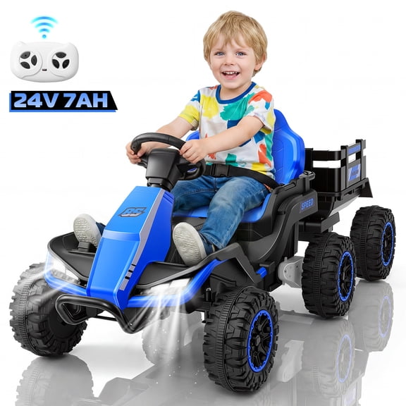 Farmdex 3-in-1 Ride on Tractor, 24 Volt Ride on Toys with Remote Control, 7AH Battery Power Car Wheels , Ride on Cars w/ Bluetooth, Music, Battery Display, Light Control, 5 MPH, Blue