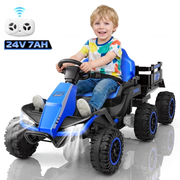 Farmdex 3-in-1 Ride on Tractor, 24 Volt Ride on Toys with Remote Control, 7AH Battery Power Car Wheels , Ride on Cars w/ Bluetooth, Music, Battery Display, Light Control, 5 MPH, Blue
