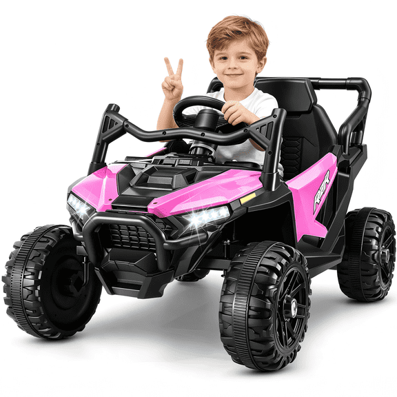 Funcid 12V Ride on Toys with Remote Control, Electric Car for Kids, 2*100W Engines Ride on Cars w/ Bluetooth, Battery Indicator, Knob Volume Control, 3.1 MPH, Age 3-6, Pink