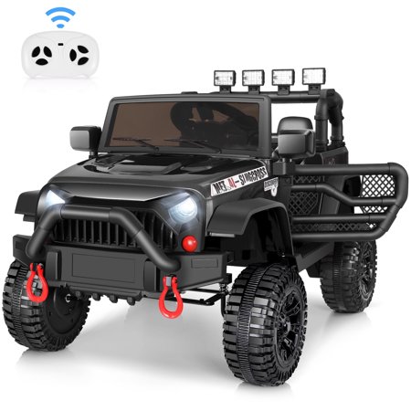 Funcid 12 Volt Ride on Toys for Toddlers with Remote Control, Electric Ride on Truck Car for Kids w/ Bluetooth Music, LED Lights, Spring Suspension, 3 Speed, Black