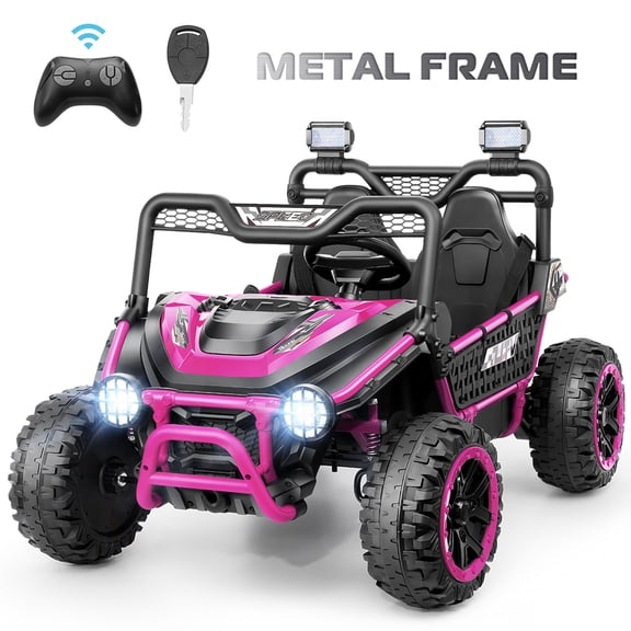 VIBESPARK XXL 24V Ride on Toys for Big Kids with Remote Control & Power Display, Key Start Metal Frame UTV, 7AH Powered Ride ons w/ Bluetooth, MP3, Volume Knob, LED Lights, Spring Suspension, Pink