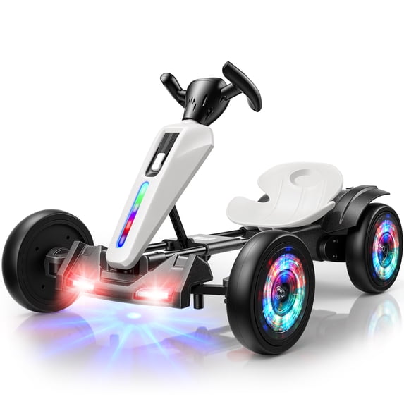 VIBESPARK 12V Electric Go Kart, Ride on Toys for Toddlers with Cool Flashing Lights, Foldable Electric Cars, Ride on Cars w/ Adjustable Seat, Built-in Music, EVA Wheels, White