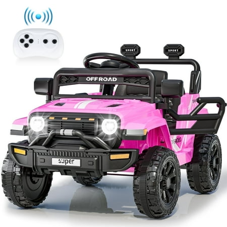 Funcid 12 Volt Ride on Truck, Ride on Toys for Toddlers with Remote Control, Electric Cars, Ride on Cars w/ 3-point Safety Belts, Built-in Music, Bright LED Headlights, Spring Suspension, Pink