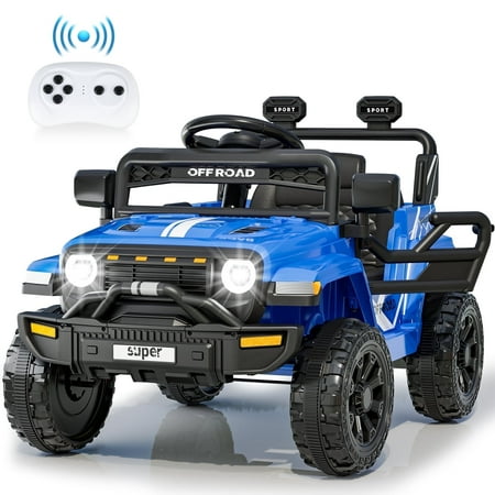Funcid 12 Volt Ride on Truck, Ride on Toys for Toddlers with Remote Control, Electric Cars, Ride on Cars w/ 3-point Safety Belts, Built-in Music, Bright LED Headlights, Spring Suspension, Blue