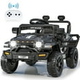thumbnail image 1 of Funcid 12 Volt Ride on Truck, Ride on Toys for Toddlers with Remote Control, Electric Cars, Ride on Cars w/ 3-point Safety Belts, Built-in Music, Bright LED Headlights, Spring Suspension, Black, 1 of 7