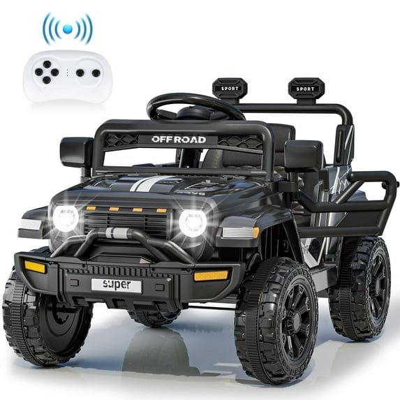 Funcid 12 Volt Ride on Truck, Ride on Toys for Toddlers with Remote Control, Electric Cars, Ride on Cars w/ 3-point Safety Belts, Built-in Music, Bright LED Headlights, Spring Suspension, Black